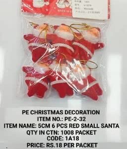 PE-2-32 5CM 6 PCS RED SMALL SANTA 12X18